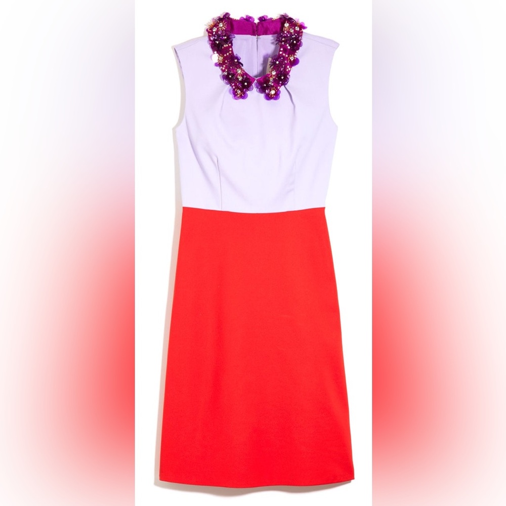 Kate Spade Colorblock Cocktail Dress with Embellished Collar - Lilac and Orange